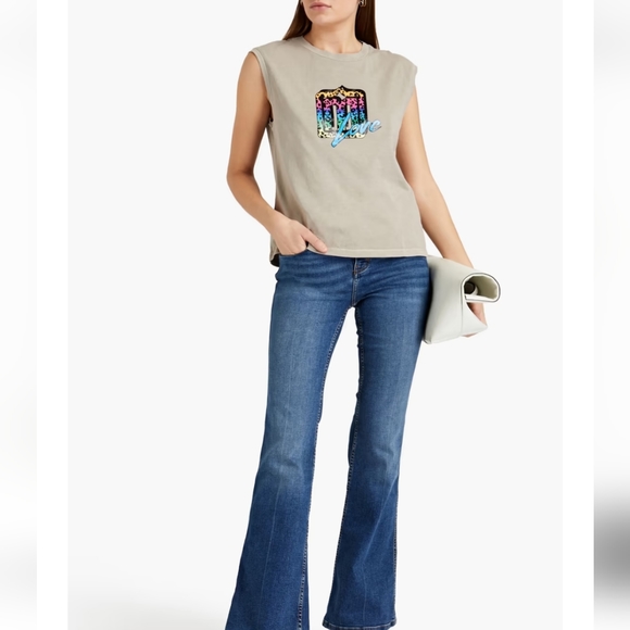 Maje Tops - Maje Printed Cotton Tank Top Size 2 US 6 Gray Khaki